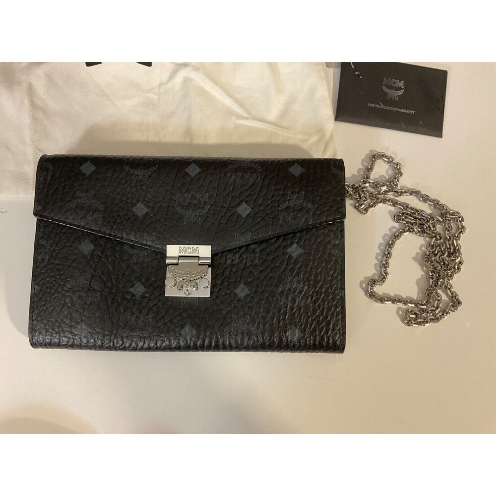 MCM Black / Silver Visetos Patricia Leather Crossbody Bag / WOC